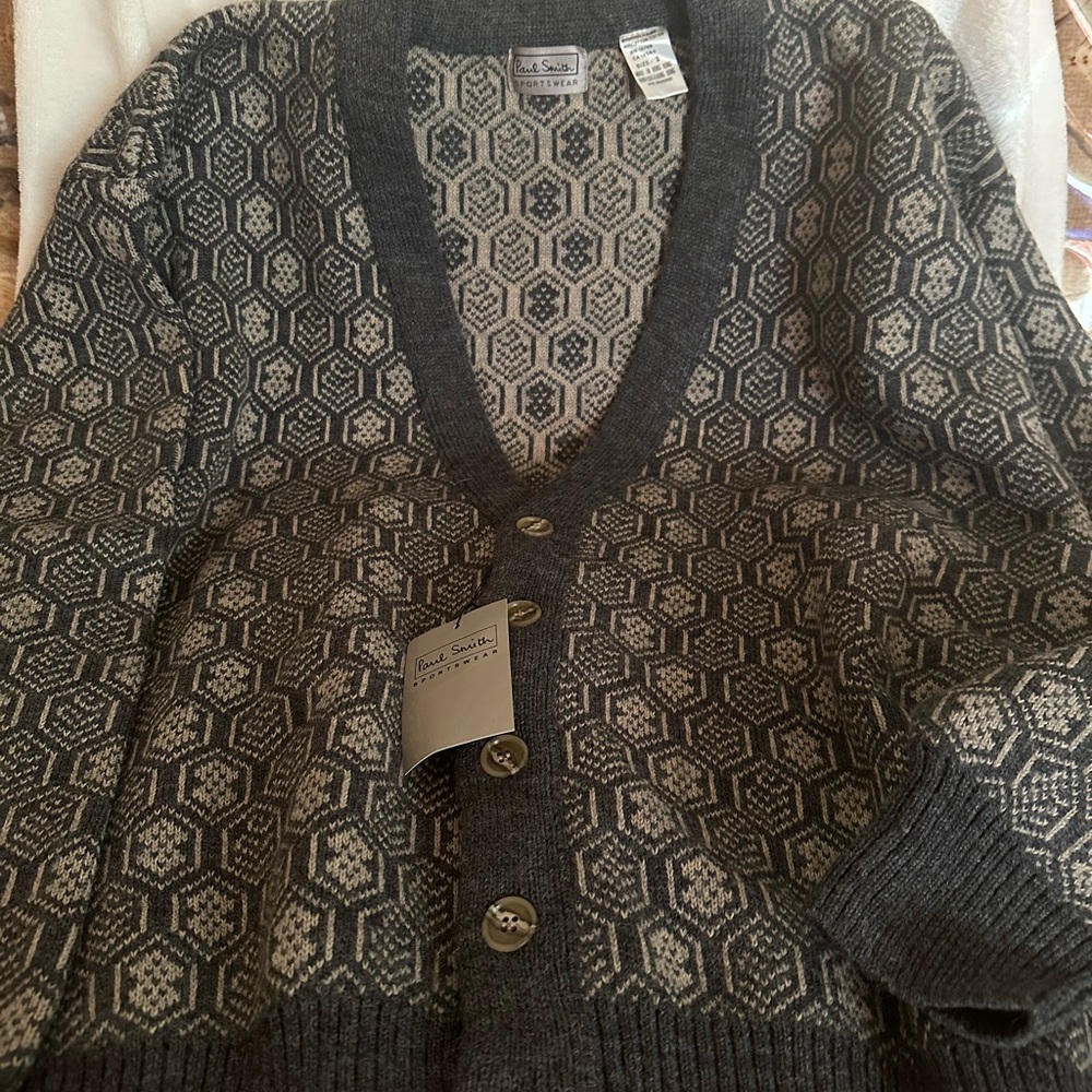 Rare Men’s Paul Smith Charcoal and Cream Cardigan Size 2 =Medium